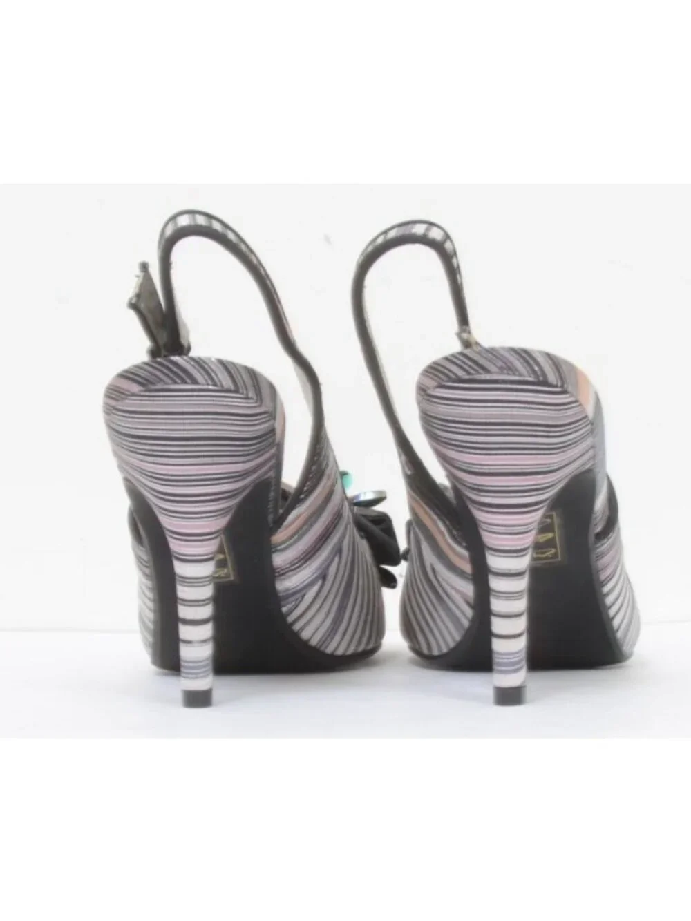 J.Renee Women's 10 Colorful Crystal Embellishment Striped Slingback Heels Party